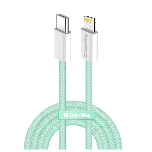 Кабель ColorWay, USB Type-C to Lightning, 3.0А, 1м, Green (CW-CBPDCL061-G)