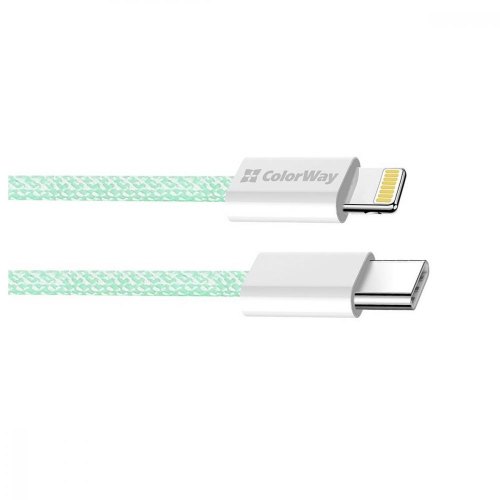 Кабель ColorWay, USB Type-C to Lightning, 3.0А, 1м, Green (CW-CBPDCL061-G)