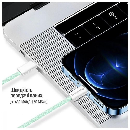 Кабель ColorWay, USB Type-C to Lightning, 3.0А, 1м, Green (CW-CBPDCL061-G)