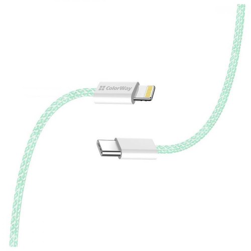 Кабель ColorWay, USB Type-C to Lightning, 3.0А, 1м, Green (CW-CBPDCL061-G)