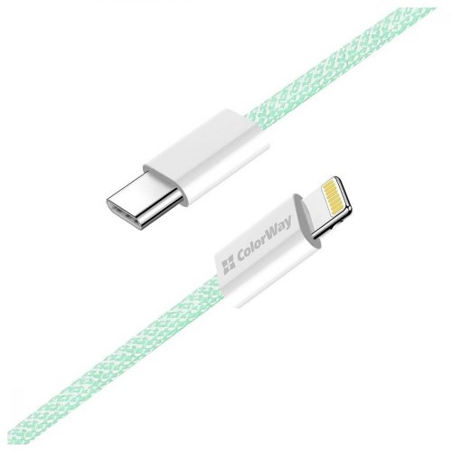 Кабель ColorWay, USB Type-C to Lightning, 3.0А, 1м, Green (CW-CBPDCL061-G)