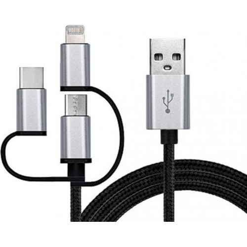 Кабель REAL-EL Premium 3in1, USB Type-A to Lightning/MicroUSB/USB Type-C, 1м, Black (EL123500035)