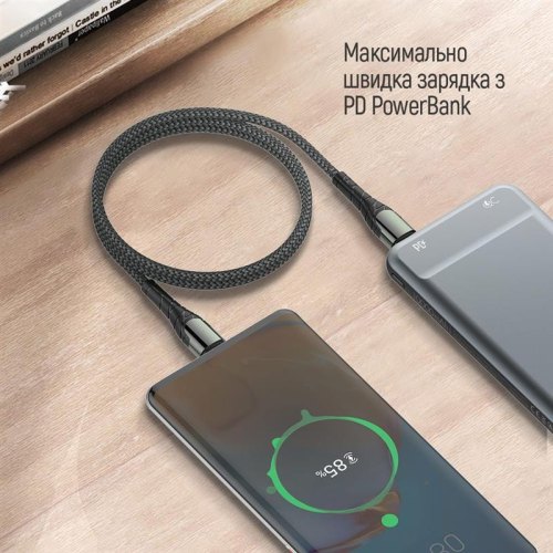 Кабель ColorWay, USB Type-C to USB Type-C, PD Fast Charging, 3А, 65W, 1м, Grey (CW-CBPDCC040-GR)