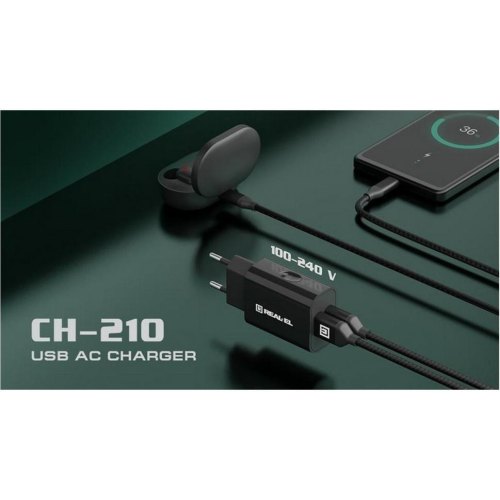 Кабель REAL-EL Premium Fabric, USB Type-A to USB Type-C, 2м, Black (EL123500047)