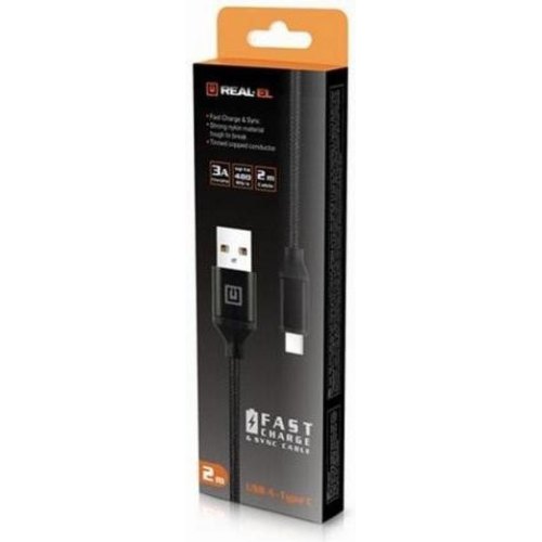 Кабель REAL-EL Premium Fabric, USB Type-A to USB Type-C, 2м, Black (EL123500047)