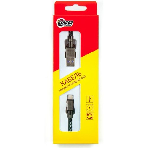 Кабель Dengos, USB Type-A to Lightning, 4A, 1м, Black (NTK-L-KPR-USB3-BLACK)