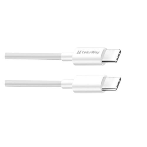 Кабель ColorWay, USB Type-C to USB Type-C, PD Fast Charging 65W, 3А, 1м, White (CW-CBPDCC055-WT)