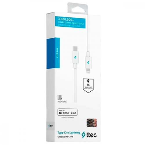 Кабель Ttec, USB Type-C to Lightning, 1.5м, White (2DKM04B)