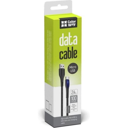 Кабель ColorWay, USB Type-A to MicroUSB, LED, 2.4А, 1м, Black (CW-CBUM034-BK)