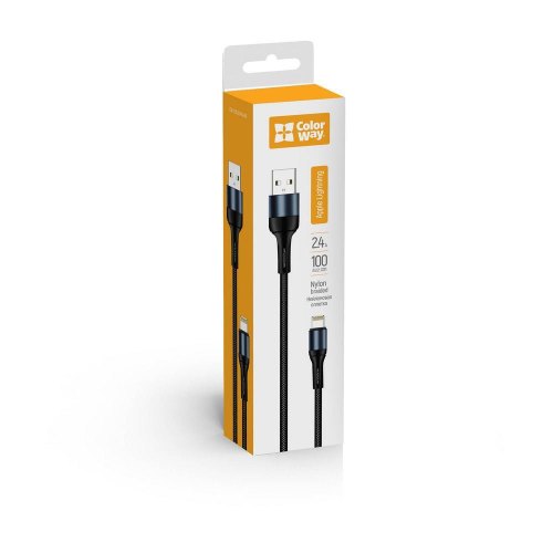 Кабель ColorWay, USB Type-A to Lightning, 2.4А, 1м, Black (CW-CBUL045-BK)
