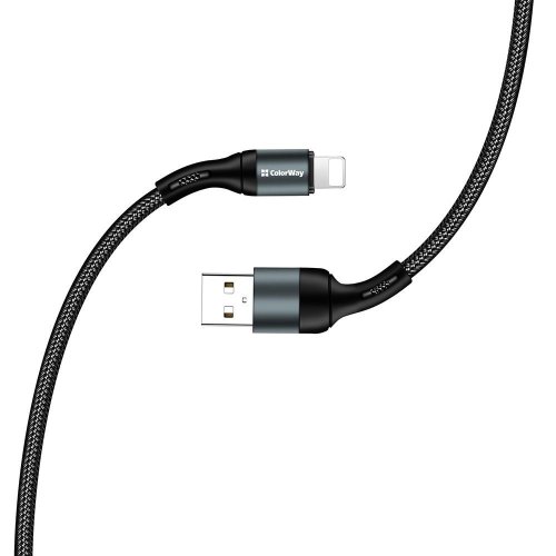 Кабель ColorWay, USB Type-A to Lightning, 2.4А, 1м, Black (CW-CBUL045-BK)