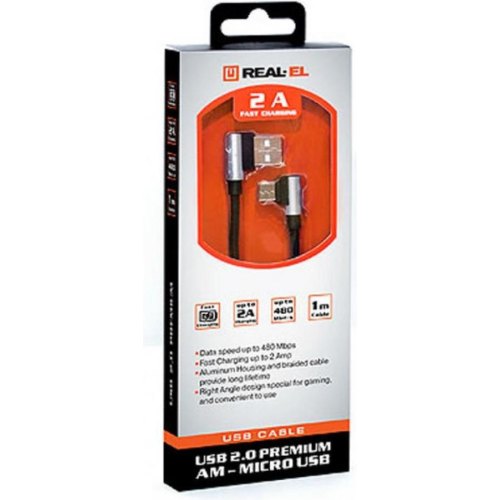 Кабель REAL-EL Premium, USB Type-A to MicroUSB, 1м, Black (EL123500031)