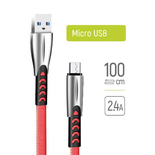 Кабель ColorWay, USB Type-A to MicroUSB, 2.4А, 1м, Red (CW-CBUM011-RD)