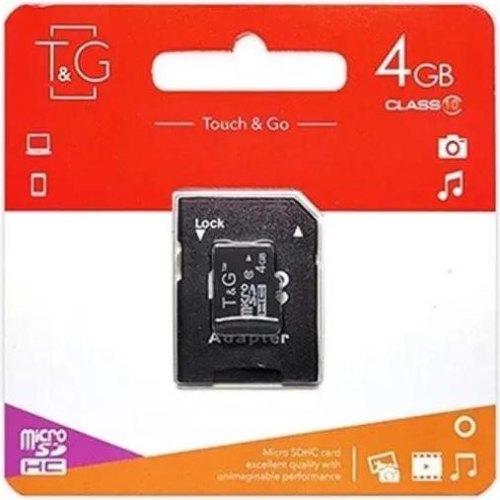 Карта пам'яті T&G, 4GB, MicroSDHC, Class 10, SD-адаптер (TG-4GBSDCL10-01)