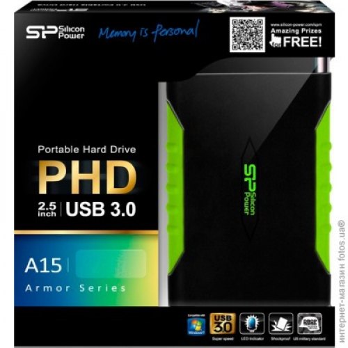 Зовнішній жорсткий диск 2.5 1TB Silicon Power (SP010TBPHDA15S3K) USB 3.0, Armor A15, гума, Black