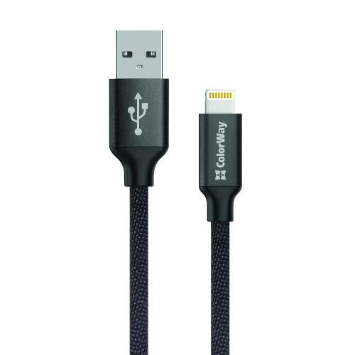 Кабель ColorWay, USB Type-A to Lightning, 1м, Black (CW-CBUL004-BK)