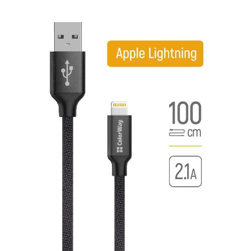 Кабель ColorWay, USB Type-A to Lightning, 1м, Black (CW-CBUL004-BK)