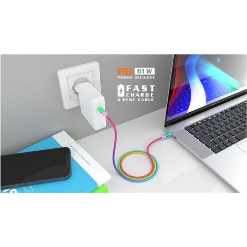 Кабель REAL-EL Premium, USB Type-C to USB Type-C, 1м, Rainbow (EL123500053)