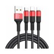 Кабель Hoco X26 XPress Charging 3in1, USB Type-A to Lightning/MicroUSB/USB Type-C, 2A, 1м, Black/Red (K22852)