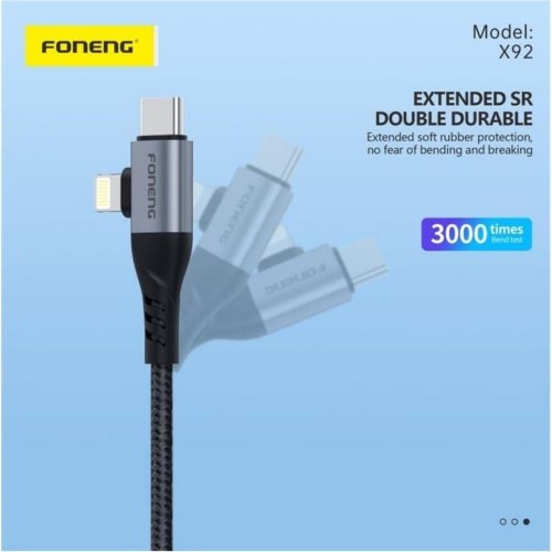 Кабель Foneng X92 4-in-1, USB Type-A/USB Type-C to USB Type-C/Lightning, 60W, 1м, Black (X92-CA-FIO)
