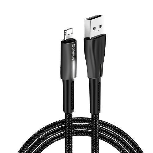Кабель ColorWay, USB Type-A to Lightning, 2.4А, LED, 1м, Black (CW-CBUL035-BK)