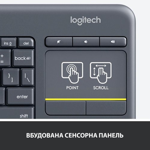 Клавіатура бездротова Logitech K400 Plus, Black (920-007145)
