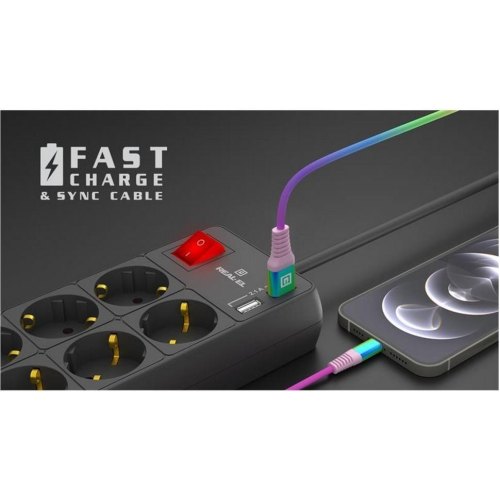 Кабель REAL-EL, USB Type-A to Lightning, 1м, Rainbow (EL123500051)
