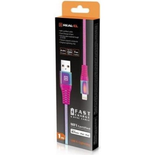 Кабель REAL-EL, USB Type-A to Lightning, 1м, Rainbow (EL123500051)