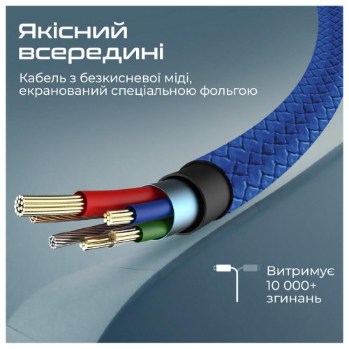 Кабель Promate, USB Type-A to Lightning, 2A, 1м, Navy (xcord-ai.navy)