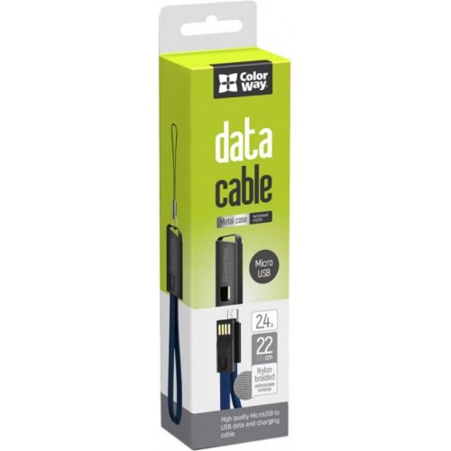Кабель ColorWay, USB Type-A to MicroUSB, 2.4А, 0.22м, Blue (CW-CBUM022-BL)