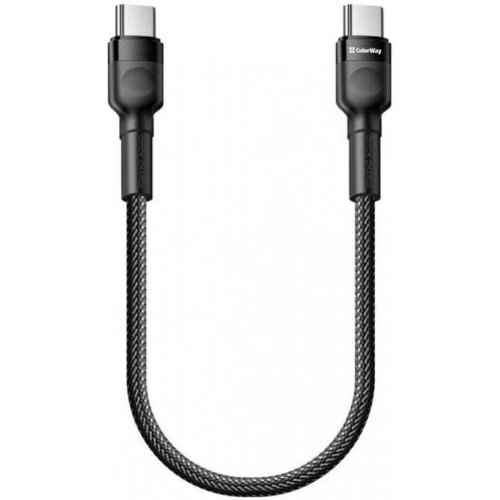 Кабель ColorWay, USB Type-C to USB Type-C, PD Fast Charging, 3А, 65W, 0.3м, Black (CW-CBPDCC054-BK)