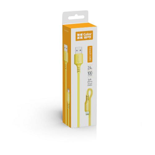 Кабель ColorWay, USB Type-A to Lightning, 2.4А, 1м, Yellow (CW-CBUL043-Y)