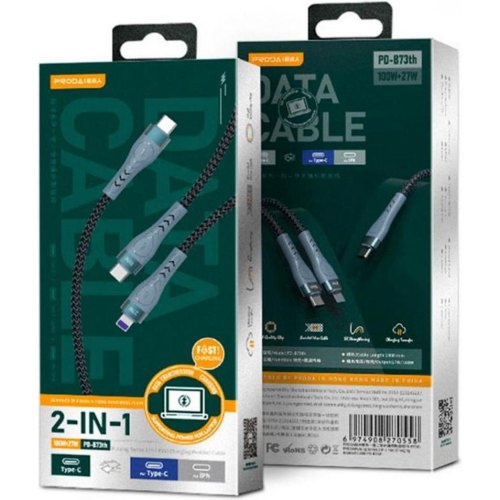 Кабель Proda PD-B73th, USB Type C to USB Type-C/Lightning, 5А, 1.3м, Black (PD-B73th-BK)