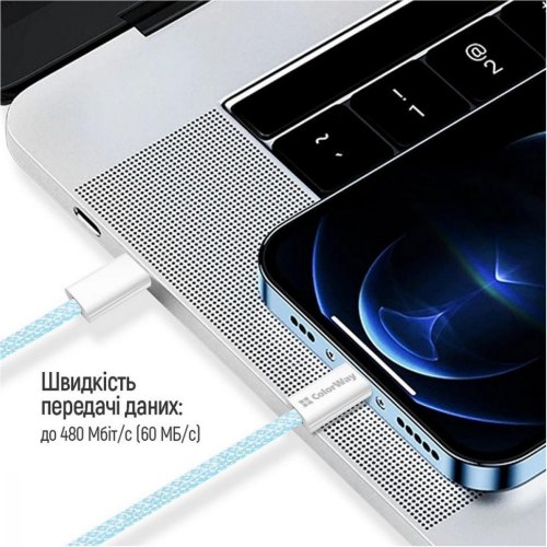 Кабель ColorWay, USB Type-C to Lightning, 3.0А, 1м, Blue (CW-CBPDCL061-BL)