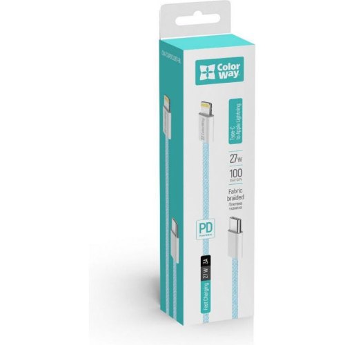 Кабель ColorWay, USB Type-C to Lightning, 3.0А, 1м, Blue (CW-CBPDCL061-BL)