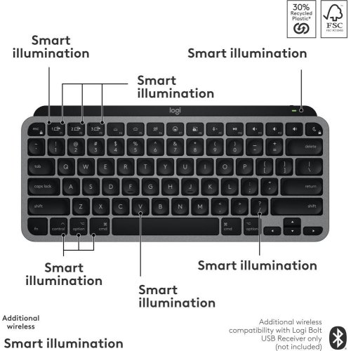 Клавіатура бездротова Logitech MX Keys Mini for Mac Minimalist Wireless Illuminated, Space Gray (920-012652)