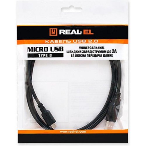 Кабель REAL-EL Pro, USB Type-A to MicroUSB, v2.0, 2м, Black (EL123500025)