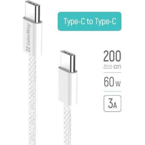 Кабель ColorWay, USB Type-C to USB Type-C, 3А, 2м, Gray (CW-CBPDCC068-GR)