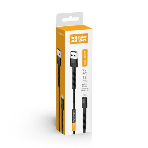 Кабель ColorWay, USB Type-A to Lightning, 2.4А, 1м, Black (CW-CBUL063-BK)