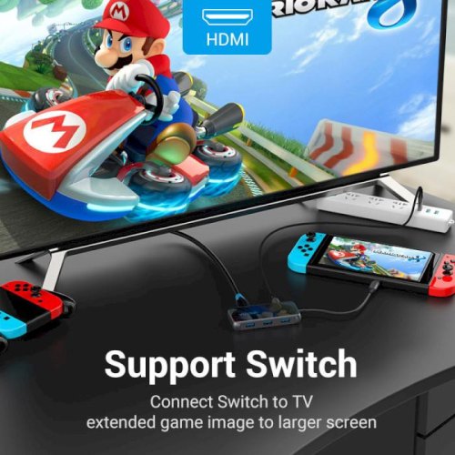 Концентратор Vention, USB Type-C to HDMI 4K 60Hz/3xUSB Type-A/USB Type-C PD, 87W, 0.15м, Black (TFBHB)