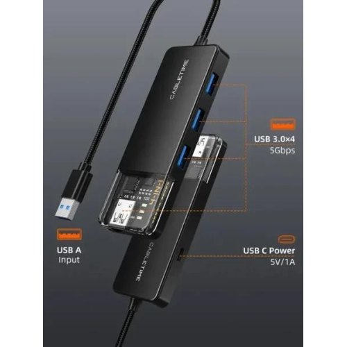 Концентратор Cabletime, USB Type-A to 4xUSB 3.0 Type-A, 5Gbps, 0.15м (CB01B)
