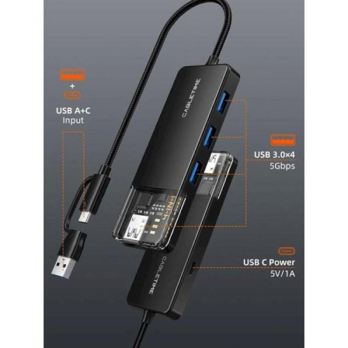 Концентратор Cabletime USB Type-C/USB Type-A to 4xUSB 3.0 Type-A, 5Gbps, 0.15м (CB05B)