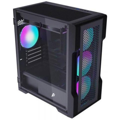 Корпус 1stPlayer T3-BK-4F1, Mini-Tower, без блоку живлення, Black