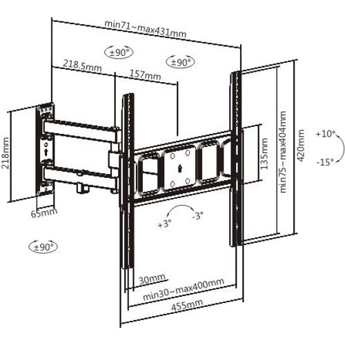 Кронштейн для телевізора Satelit 32-55PIVOT400A, VESA 400х400