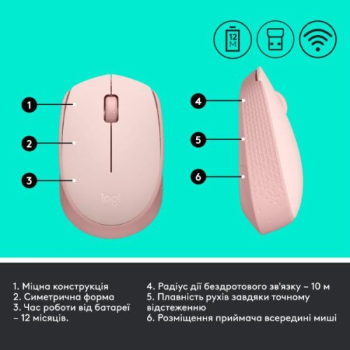 Миша бездротова Logitech M171, Rose (910-006865)