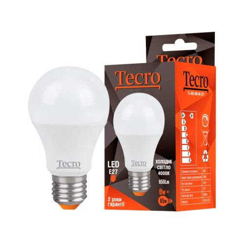 Лампа світлодіодна Tecro, 8W, E27, 4000K (TL-A60-8W-4K-E27)