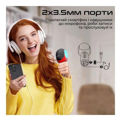 Мікрофон для караоке Promate VocalMic Bluetooth LED, Red