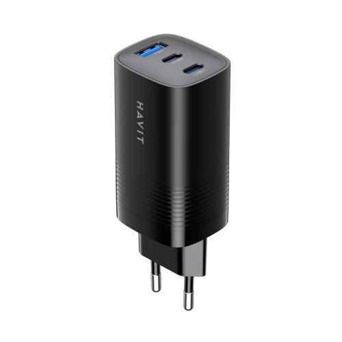 Мережевий зарядний пристрій Havit HV-UC20-BK, USB Type-A/2xUSB Type-C, GaN, 67W, Black
