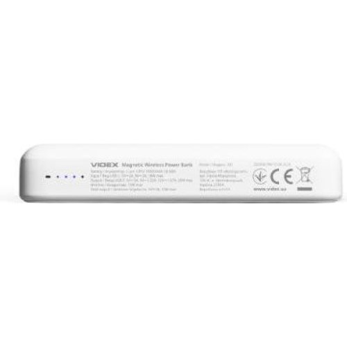 Зовнішній акумулятор Powerbank VIDEX VPB-331-W, 10000mAh, бездротова зарядка, PD20W, White