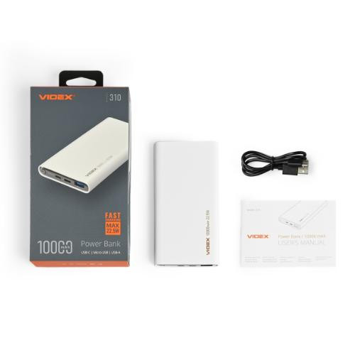 Зовнішній акумулятор Powerbank VIDEX VPB-310-W, 10000mAh, 22.5W, White
